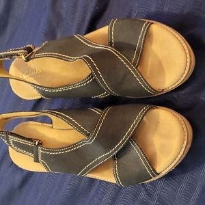 Clark's Cork Wedge Navy Suede Adjustable Upper